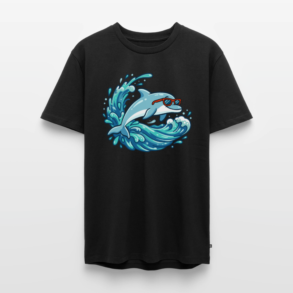 kleiner-delfin-grosse-welle-maenner-shirt-premium-super-cool - Schwarz