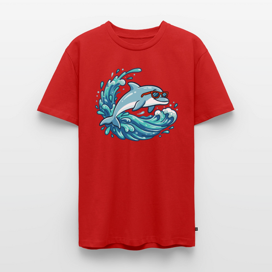 kleiner-delfin-grosse-welle-maenner-shirt-premium-super-cool - Rot