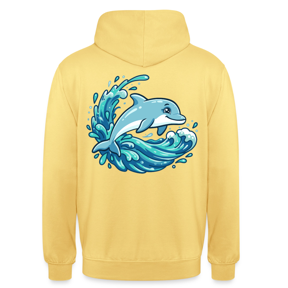 Kleiner.Delfin .große.Welle.unisex.hoodie - Zitronengelb