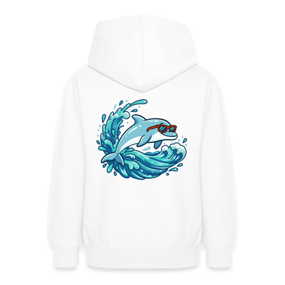 Kleiner.Delfin .große.Welle.supercool.teenager.hoodie - Weiß