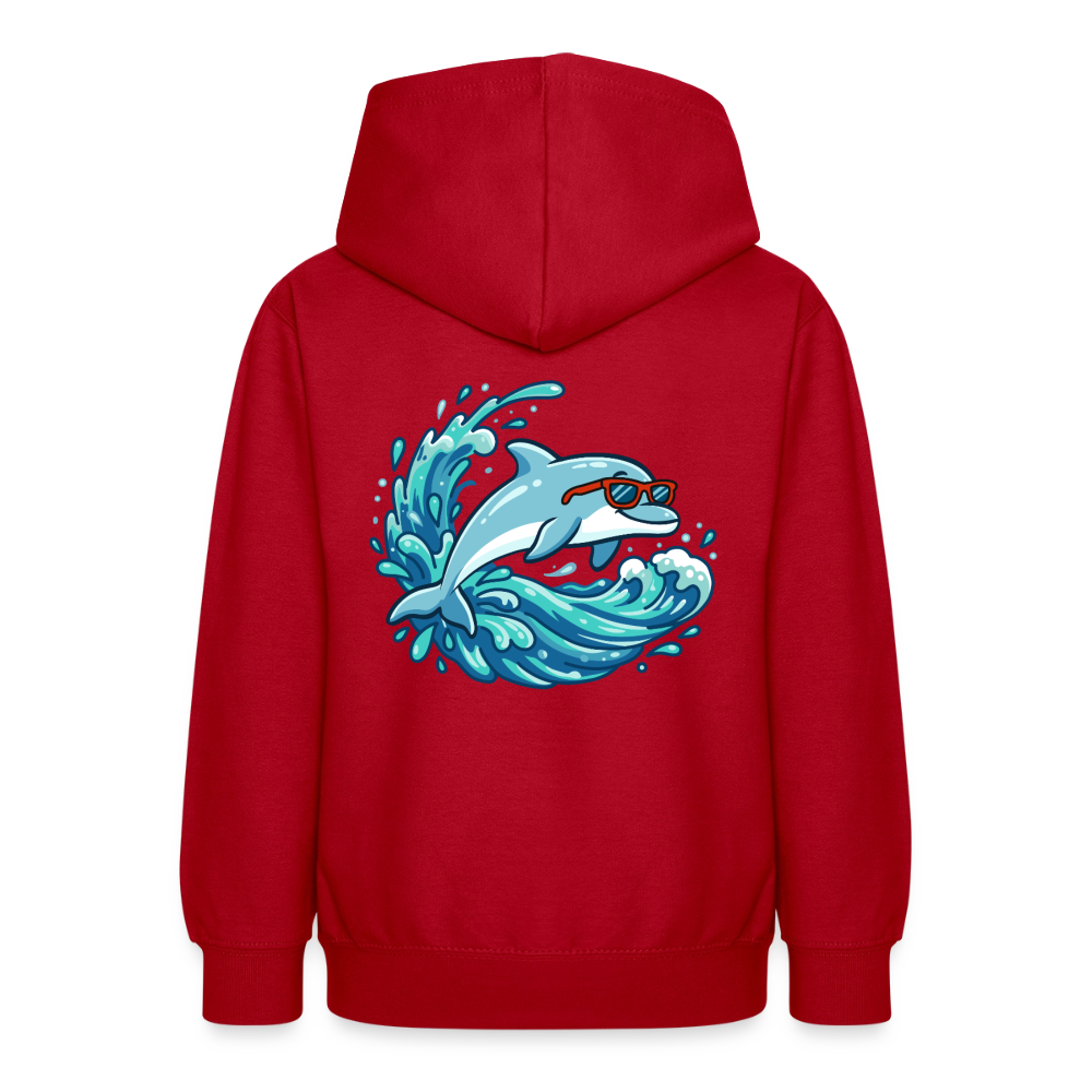 Kleiner.Delfin .große.Welle.supercool.teenager.hoodie - Rot