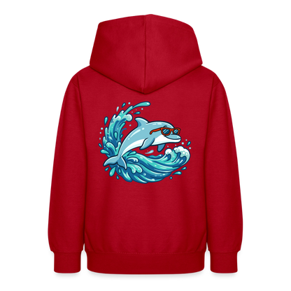 Kleiner.Delfin .große.Welle.supercool.teenager.hoodie - Rot