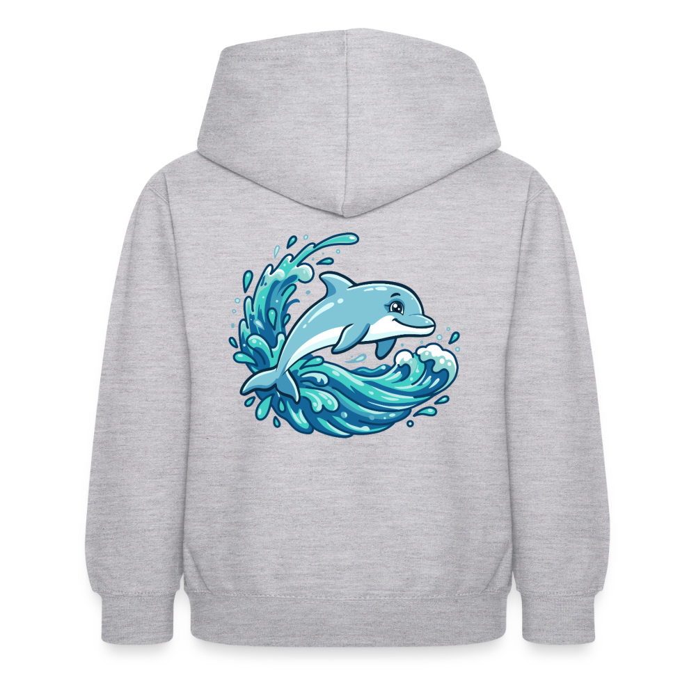 Kleiner.Delfin .große.Welle.kinder.hoodie - Hellgrau meliert