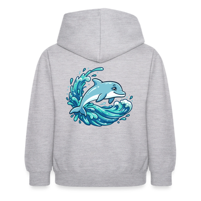 Kleiner.Delfin .große.Welle.kinder.hoodie - Hellgrau meliert
