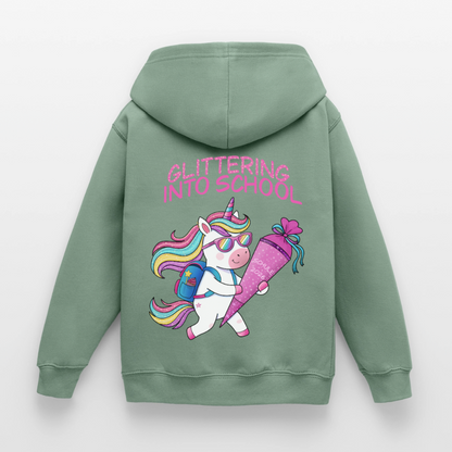 glittering-into-shool-kinder-hoodie - Graugrün