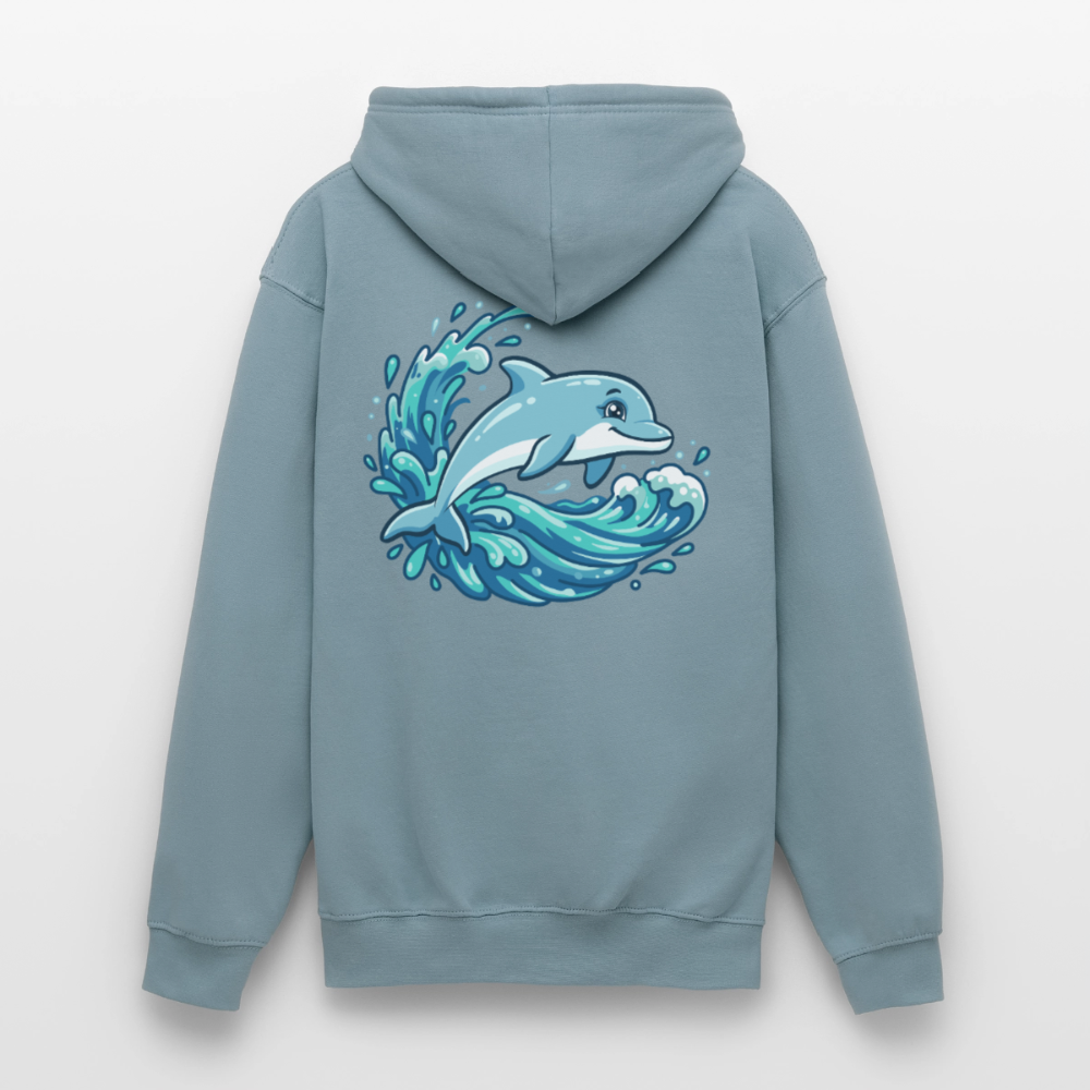 Kleiner.Delfin .große.Welle.unisex.hoodie - Nebelblau