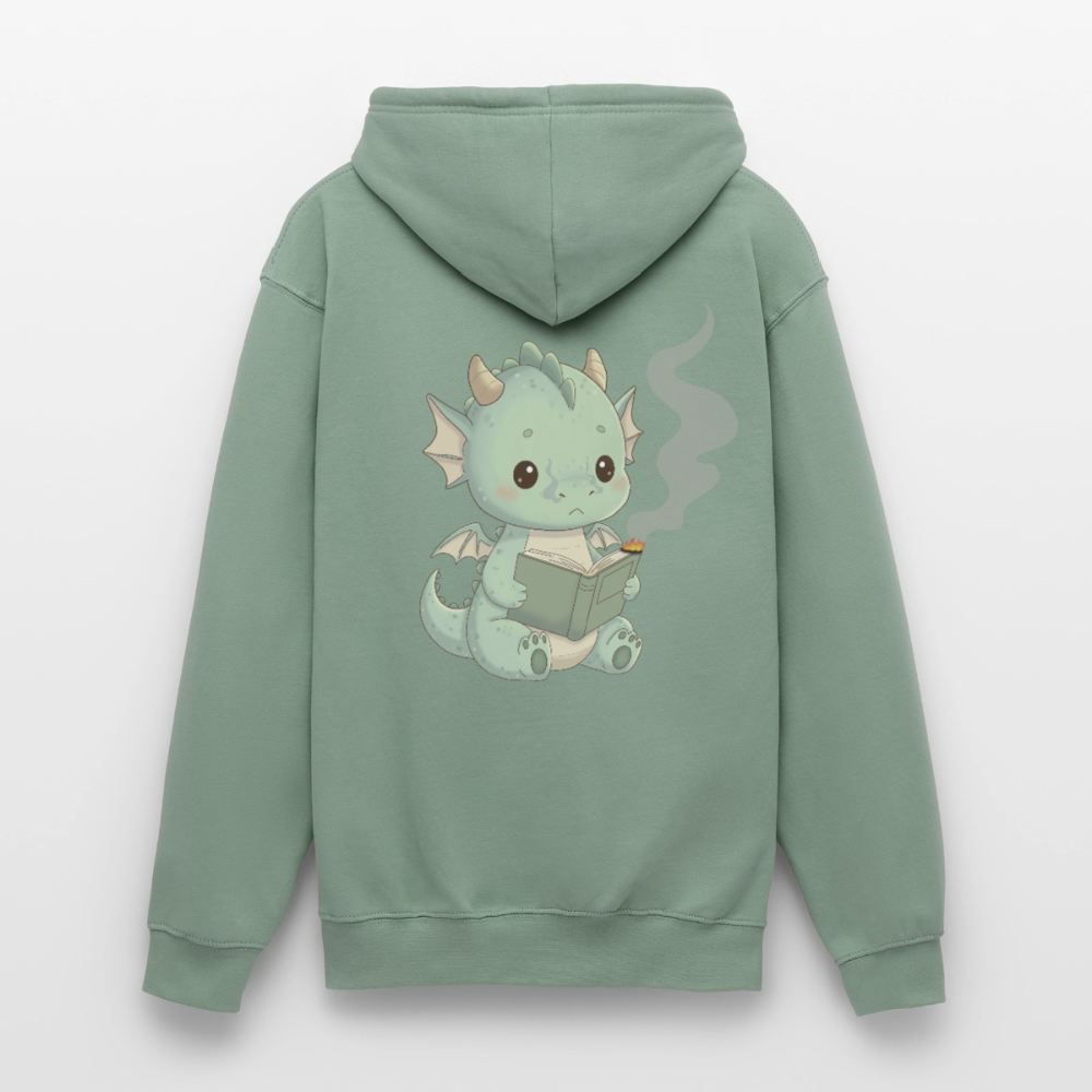 Kleiner.buecherdrache.unisex.hoodie - Graugrün