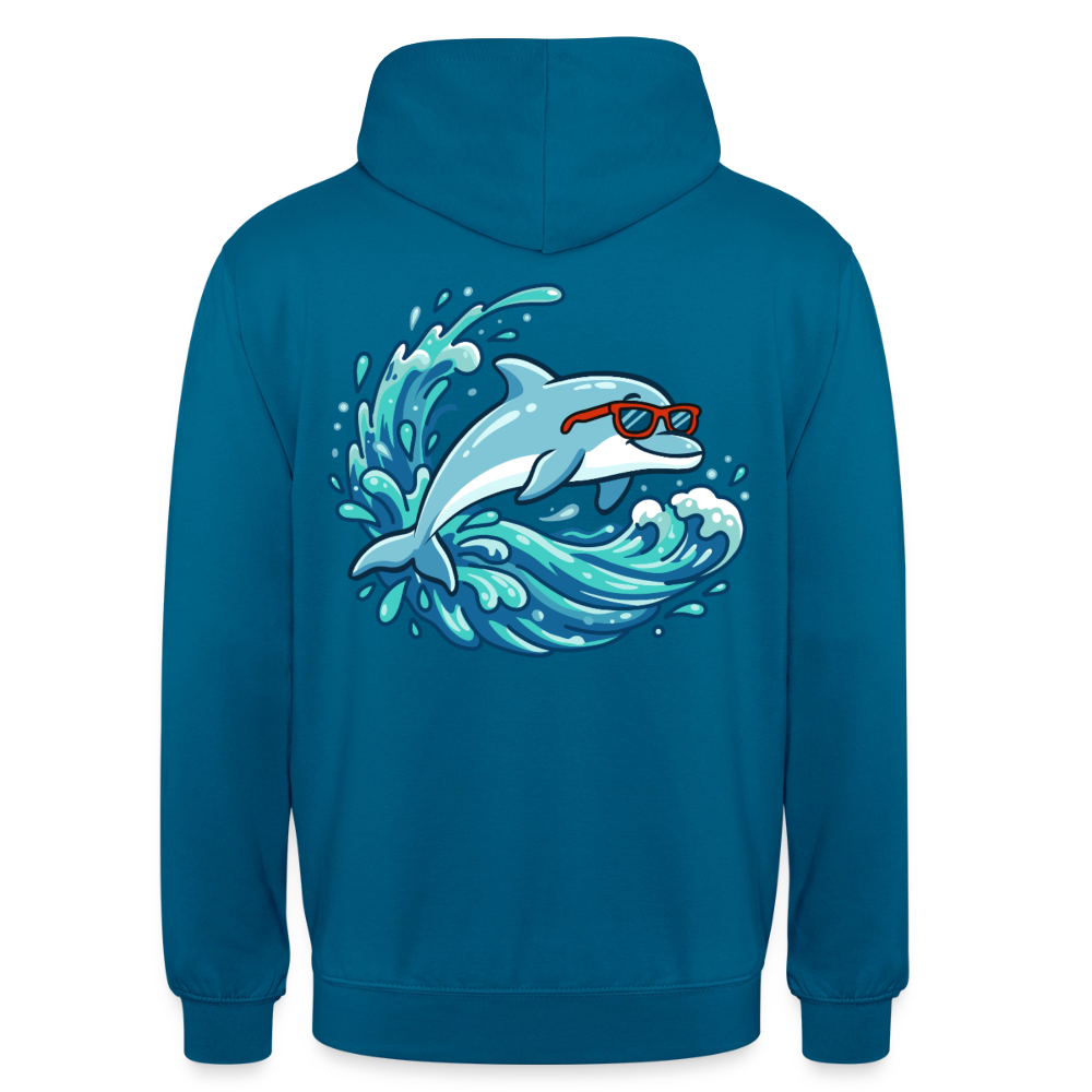 Kleiner.Delfin .große.Welle.supercool.unisex.hoodie - Tiefseeblau 