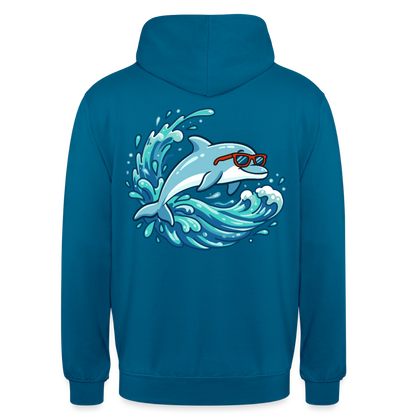 Kleiner.Delfin .große.Welle.supercool.unisex.hoodie - Tiefseeblau 