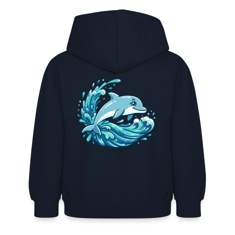 Kleiner.Delfin .große.Welle.kinder.hoodie - Navy