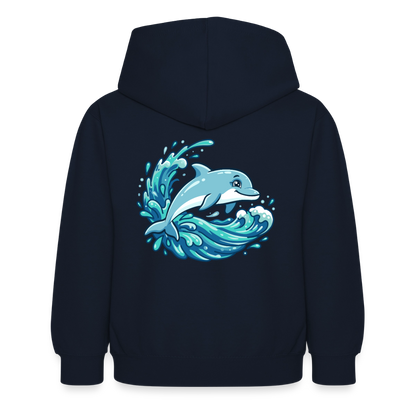 Kleiner.Delfin .große.Welle.kinder.hoodie - Navy