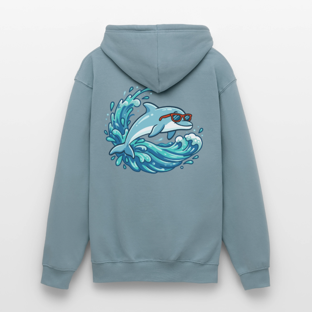 Kleiner.Delfin .große.Welle.supercool.unisex.hoodie - Nebelblau