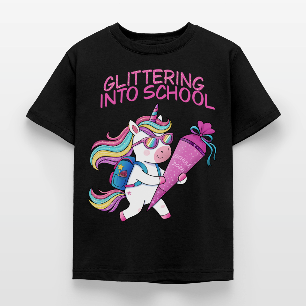 glittering-into-shool-kinder-t-shirt - Schwarz