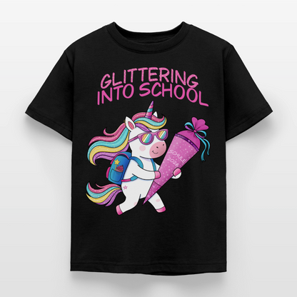 glittering-into-shool-kinder-t-shirt - Schwarz