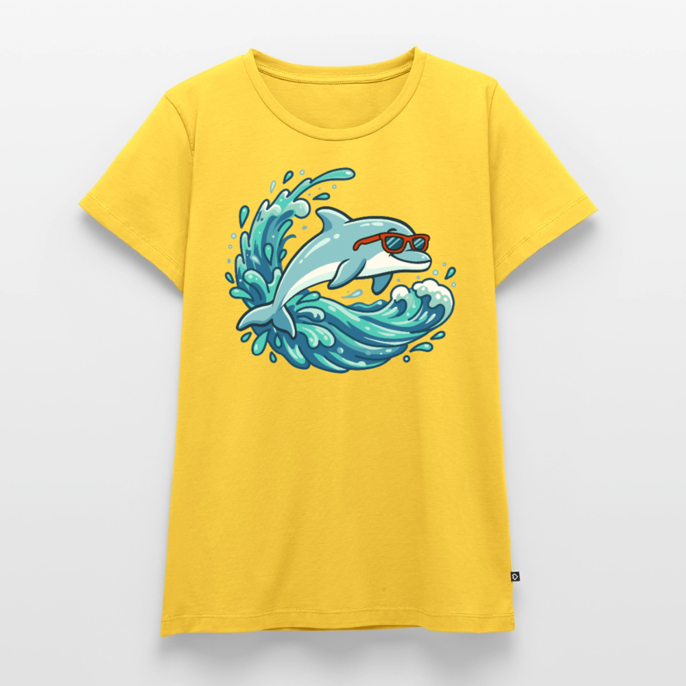 kleiner.delfin.grosse.welle.frauen.shirt.premium.super.cool - Sonnengelb