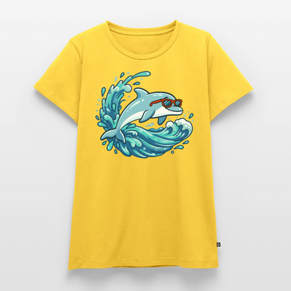 kleiner.delfin.grosse.welle.frauen.shirt.premium.super.cool - Sonnengelb