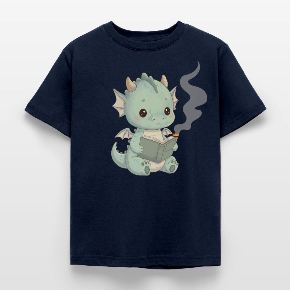 Kleiner.Bücherdrache.Kinder.T-Shirt - Navy