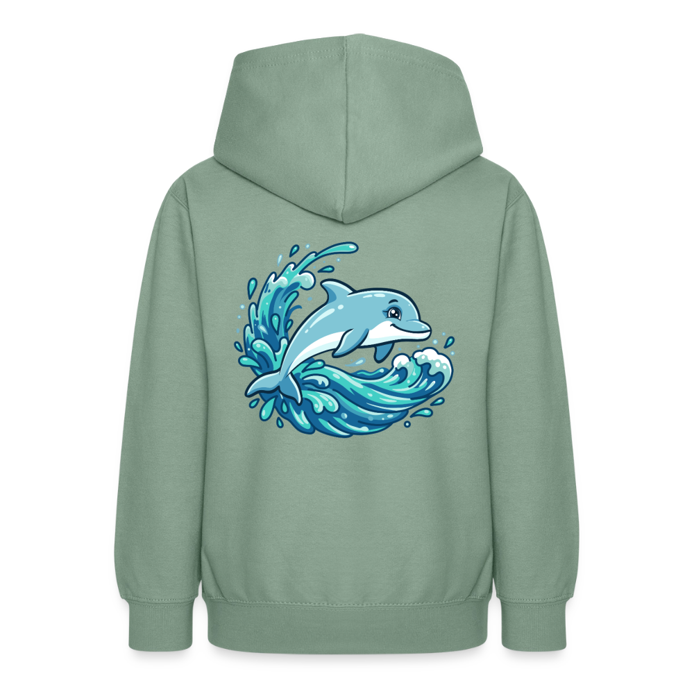 Kleiner.Delfin .große.Welle.teenager.hoodie - Graugrün