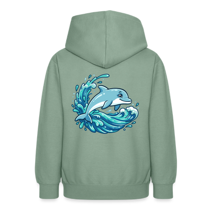 Kleiner.Delfin .große.Welle.teenager.hoodie - Graugrün