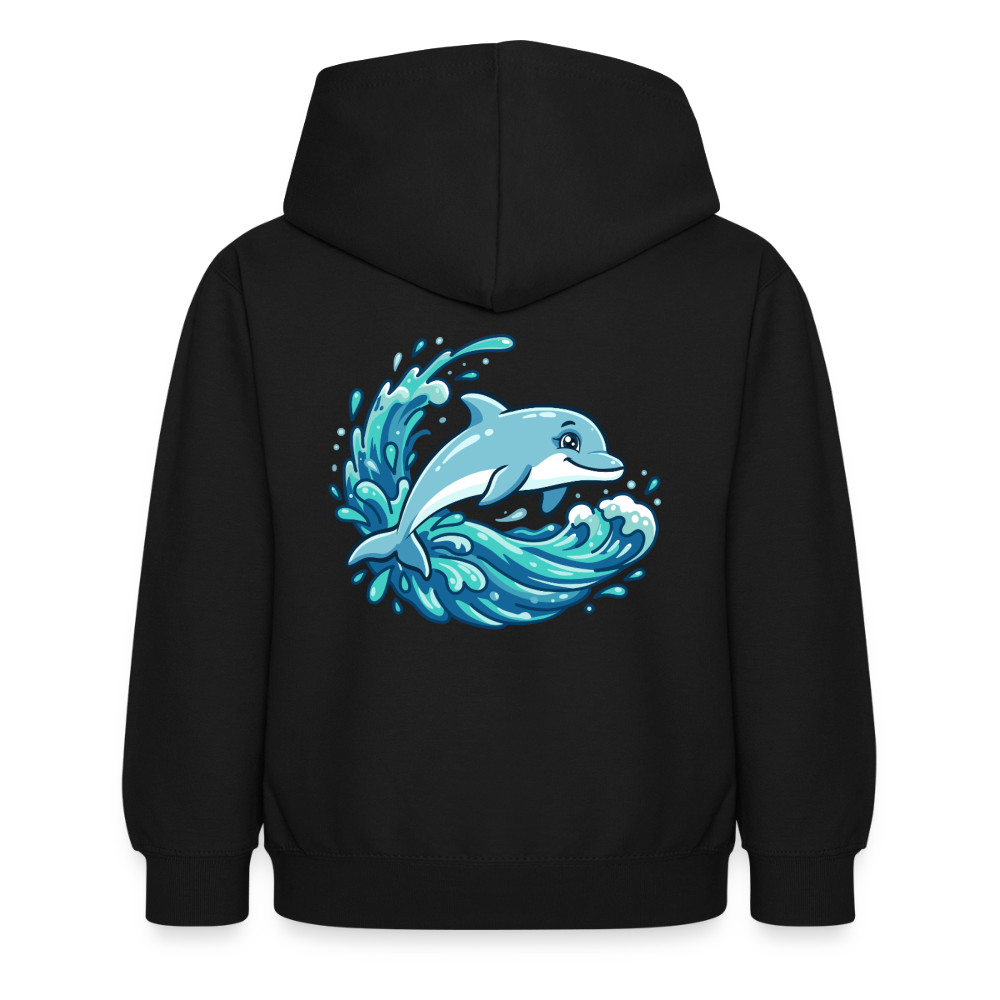 Kleiner.Delfin .große.Welle.kinder.hoodie - Schwarz
