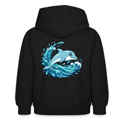 Kleiner.Delfin .große.Welle.kinder.hoodie - Schwarz