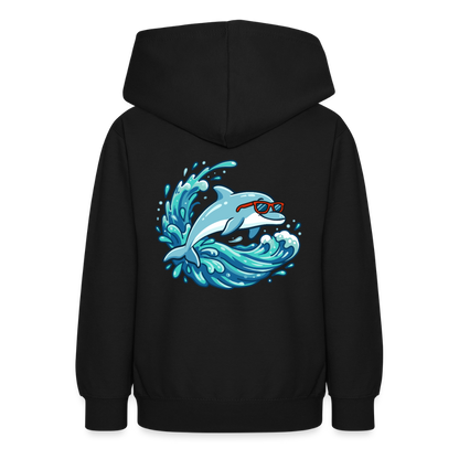 Kleiner.Delfin .große.Welle.supercool.teenager.hoodie - Schwarz
