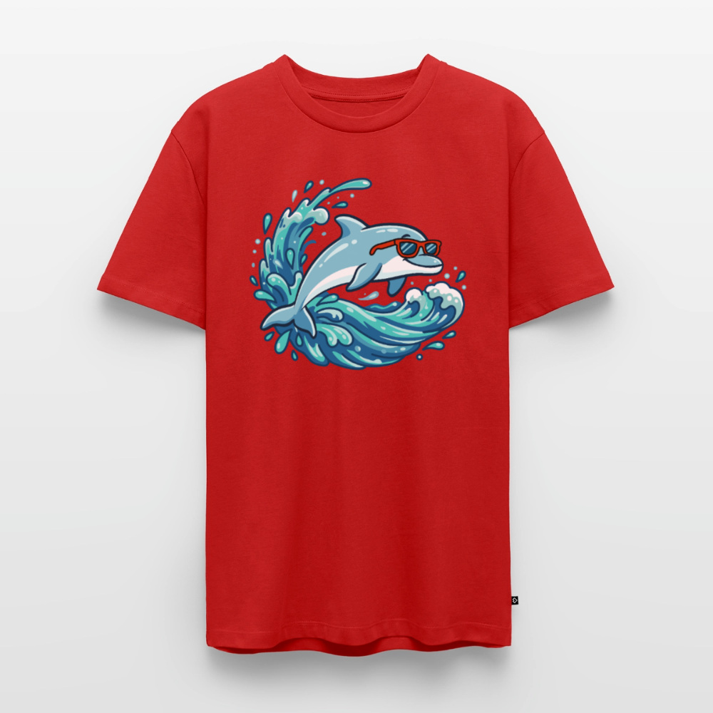 kleiner-delfin-grosse-welle-maenner-shirt-premium-super-cool - Rot