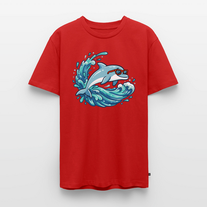 kleiner-delfin-grosse-welle-maenner-shirt-premium-super-cool - Rot