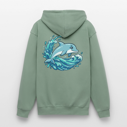 Kleiner.Delfin .große.Welle.unisex.hoodie - Graugrün