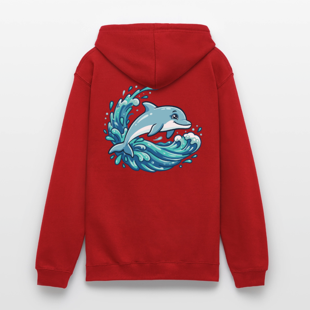 Kleiner.Delfin .große.Welle.unisex.hoodie - Rot
