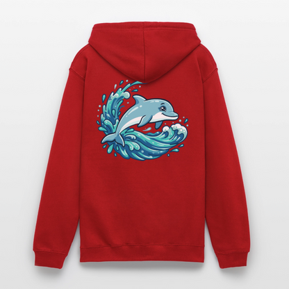 Kleiner.Delfin .große.Welle.unisex.hoodie - Rot