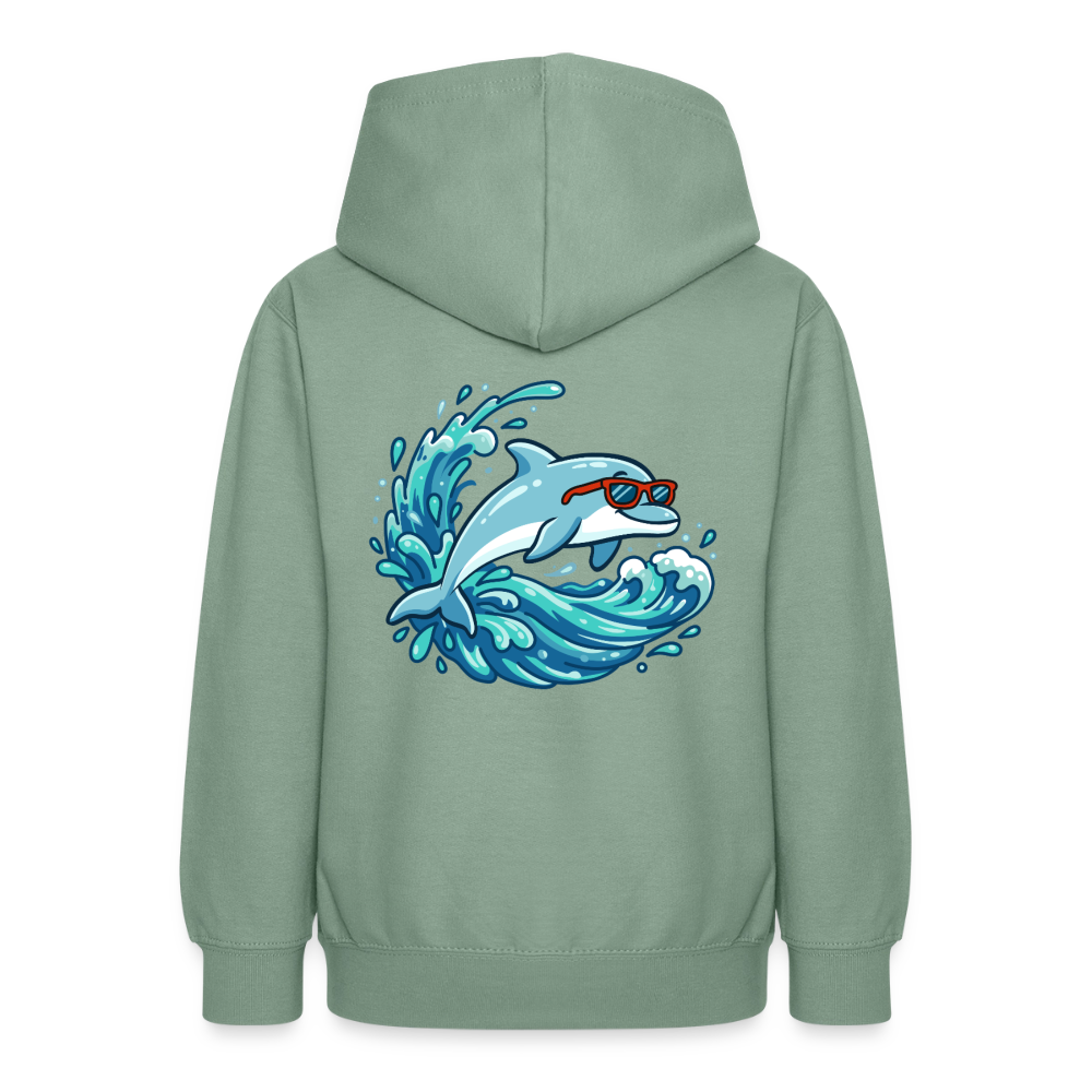Kleiner.Delfin .große.Welle.supercool.teenager.hoodie - Graugrün