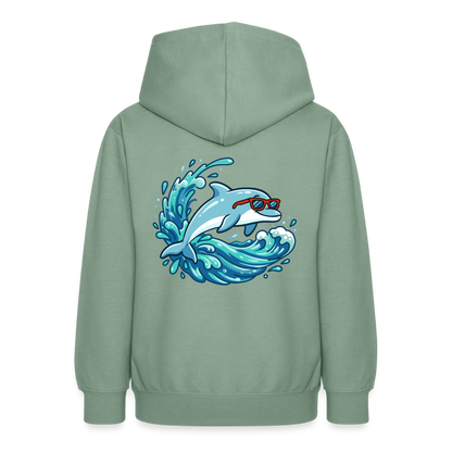 Kleiner.Delfin .große.Welle.supercool.teenager.hoodie - Graugrün