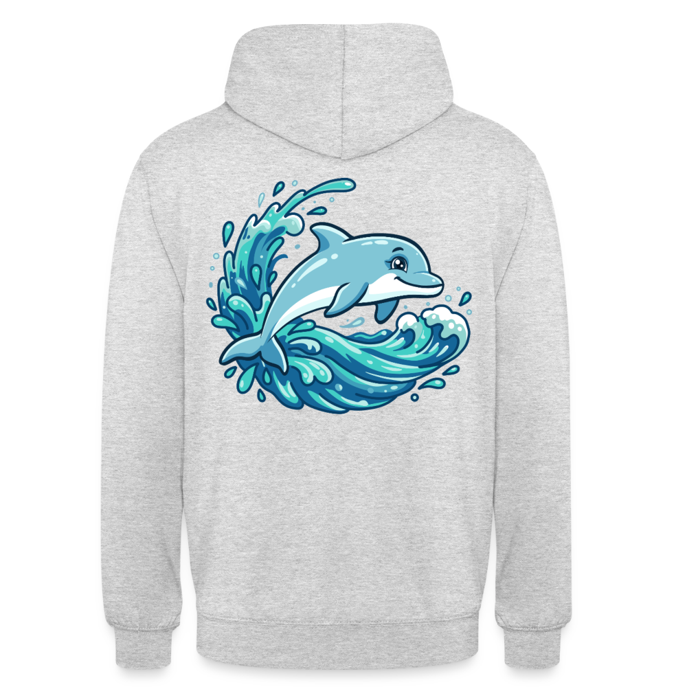 Kleiner.Delfin .große.Welle.unisex.hoodie - Hellgrau meliert