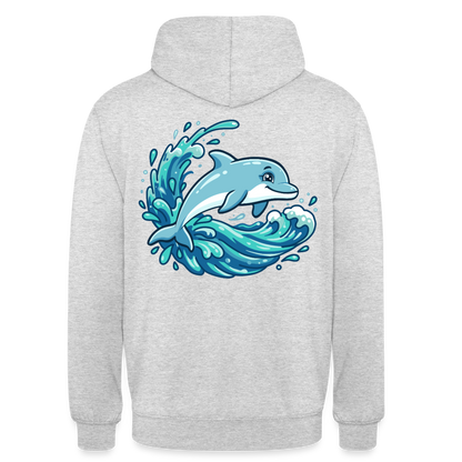 Kleiner.Delfin .große.Welle.unisex.hoodie - Hellgrau meliert