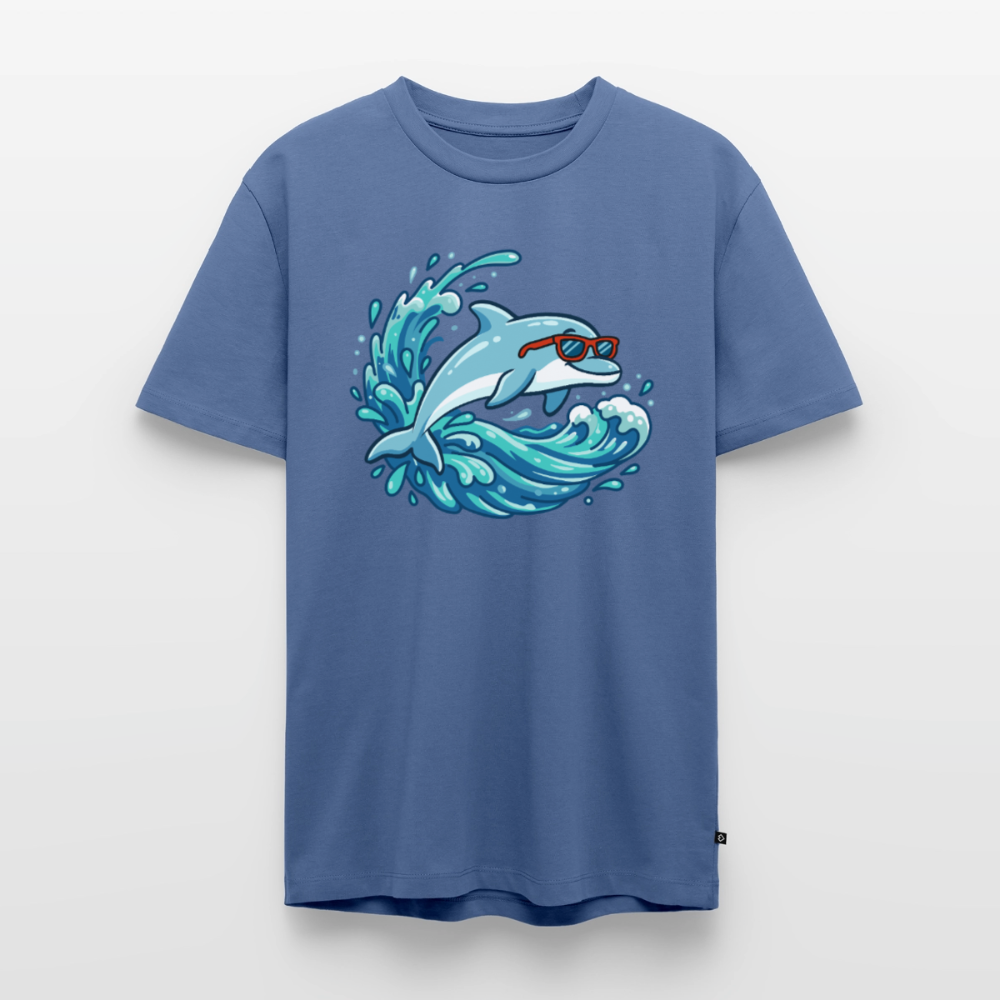 kleiner-delfin-grosse-welle-maenner-shirt-premium-super-cool - Taubenblau