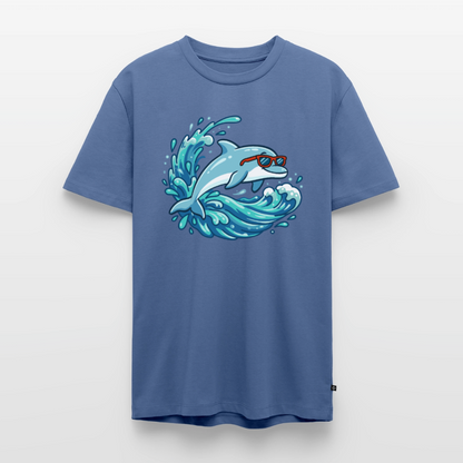 kleiner-delfin-grosse-welle-maenner-shirt-premium-super-cool - Taubenblau