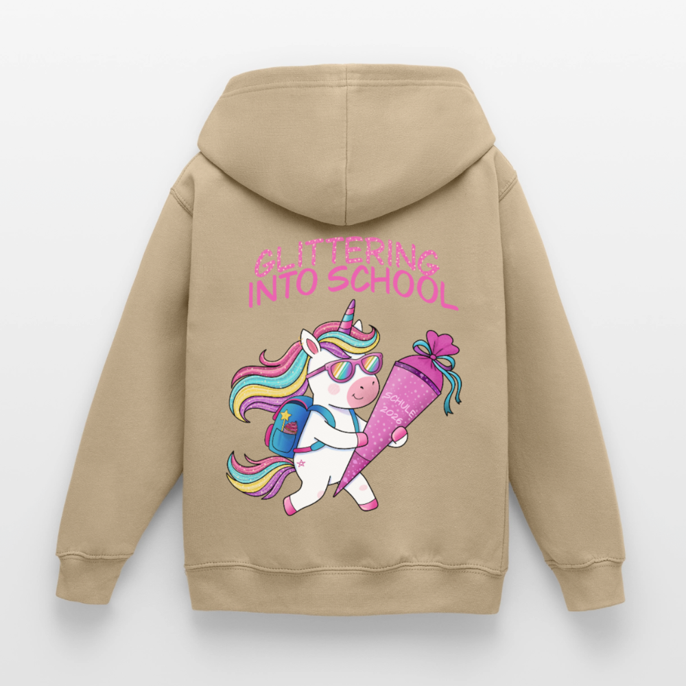 glittering-into-shool-kinder-hoodie - Sand
