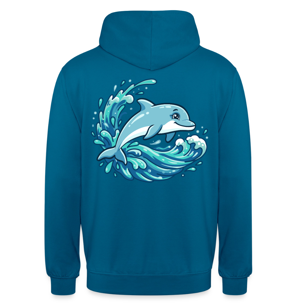 Kleiner.Delfin .große.Welle.unisex.hoodie - Tiefseeblau 