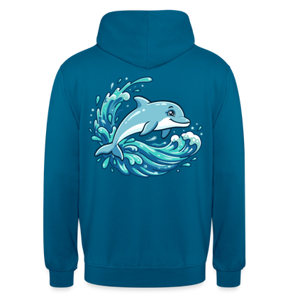 Kleiner.Delfin .große.Welle.unisex.hoodie - Tiefseeblau 