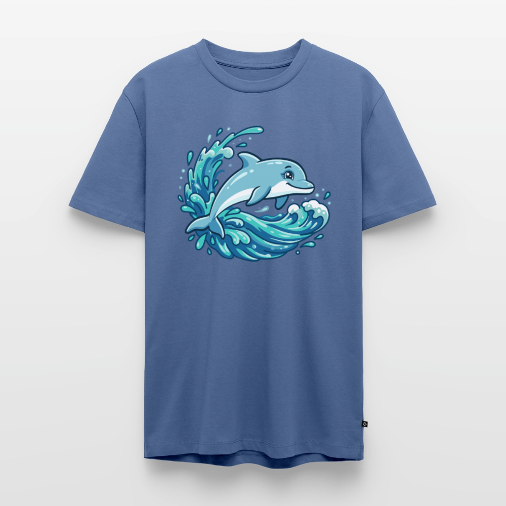 kleiner-delfin-grosse-welle-maenner-shirt-premium-standard - Taubenblau