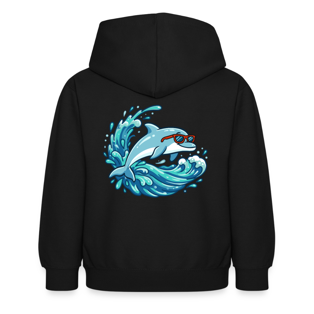 Kleiner.Delfin .große.Welle.supercool.kinder.hoodie - Schwarz