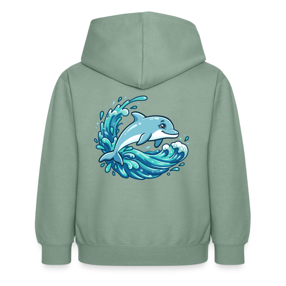 Kleiner.Delfin .große.Welle.kinder.hoodie - Graugrün