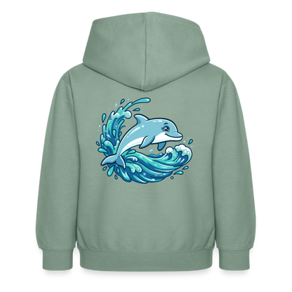 Kleiner.Delfin .große.Welle.kinder.hoodie - Graugrün