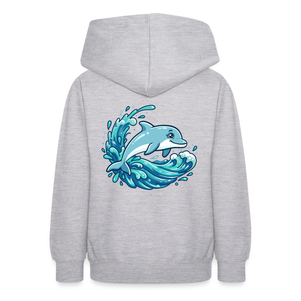 Kleiner.Delfin .große.Welle.teenager.hoodie - Hellgrau meliert