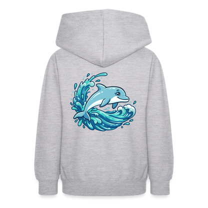 Kleiner.Delfin .große.Welle.teenager.hoodie - Hellgrau meliert
