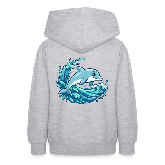 Kleiner.Delfin .große.Welle.teenager.hoodie - Hellgrau meliert