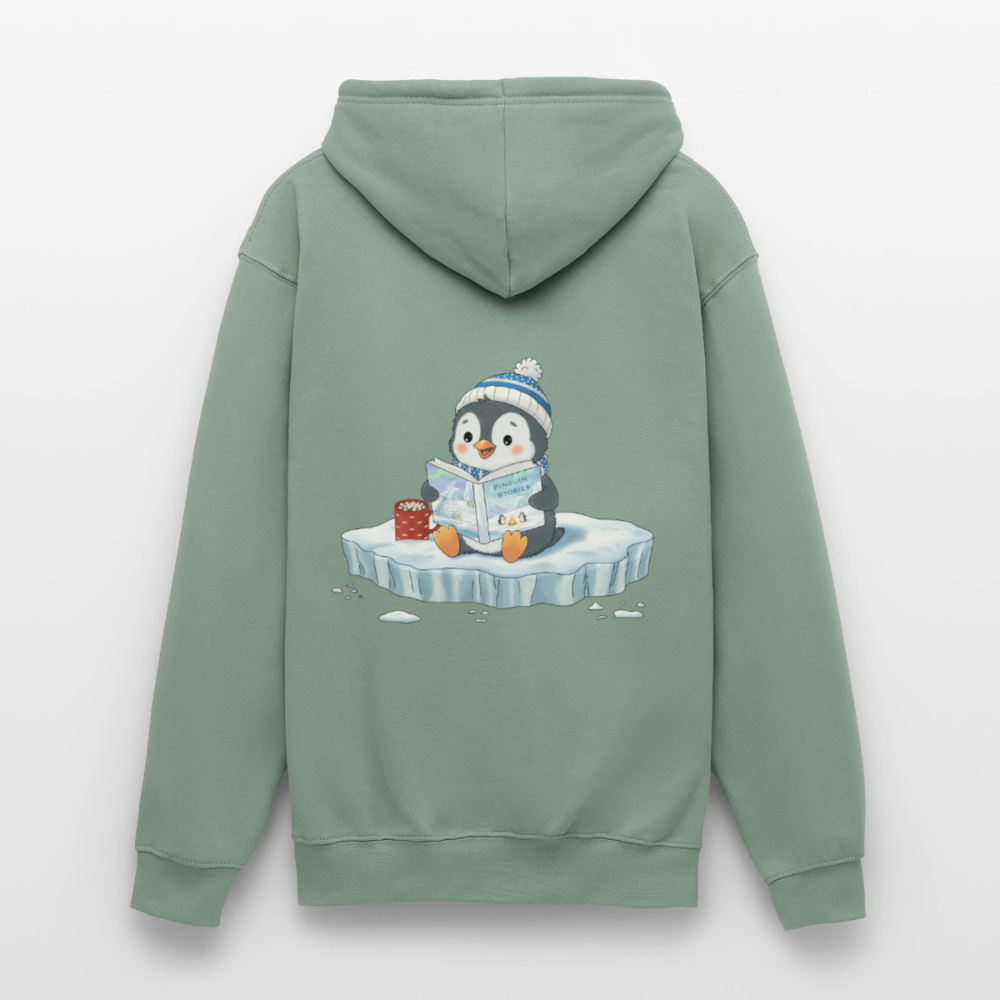 cozy.pinguin.stories.unisex.hoodie - Graugrün
