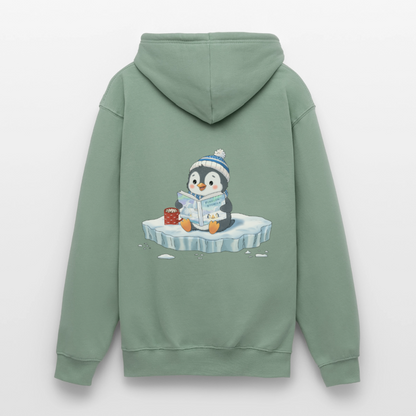 cozy.pinguin.stories.unisex.hoodie - Graugrün