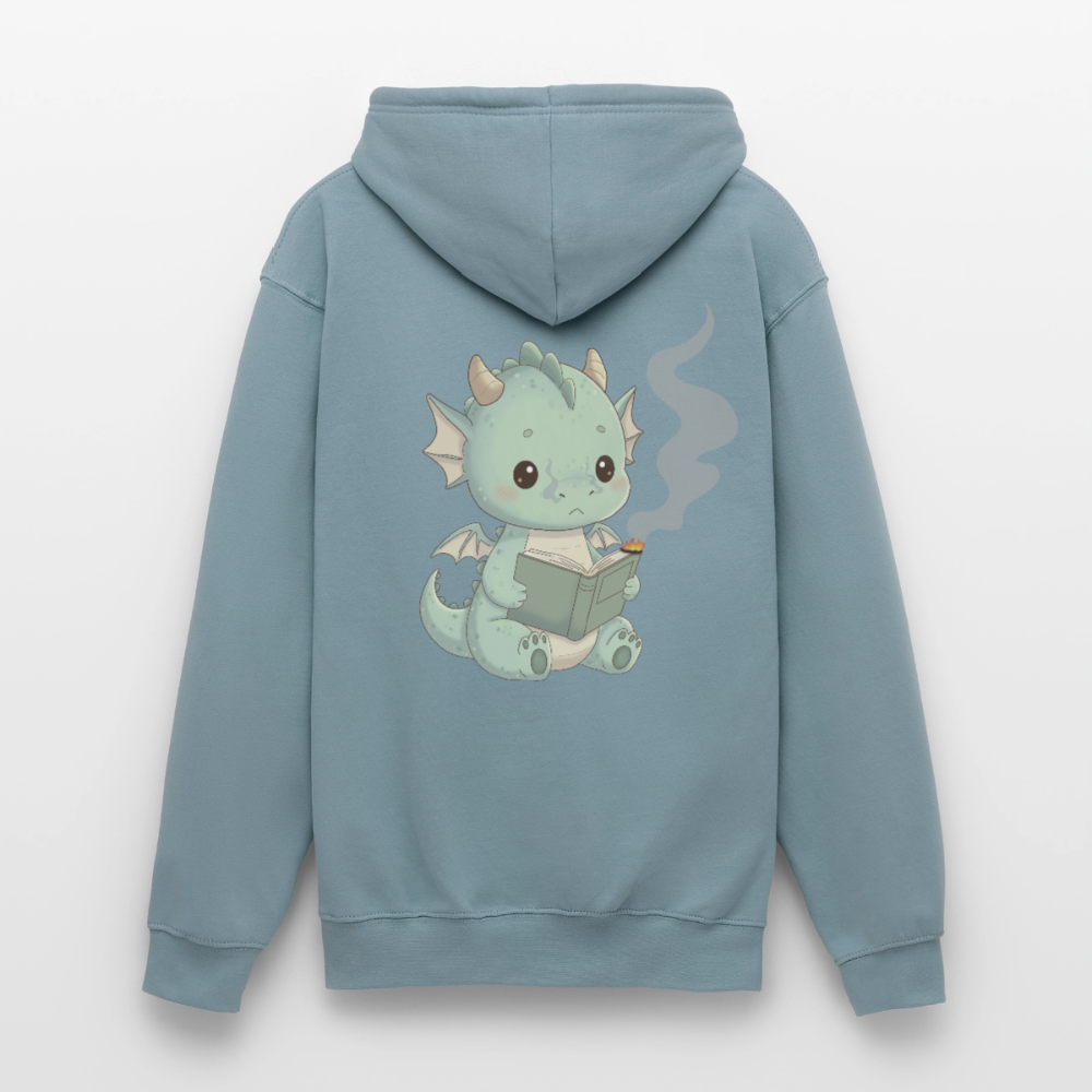 Kleiner.buecherdrache.unisex.hoodie - Nebelblau